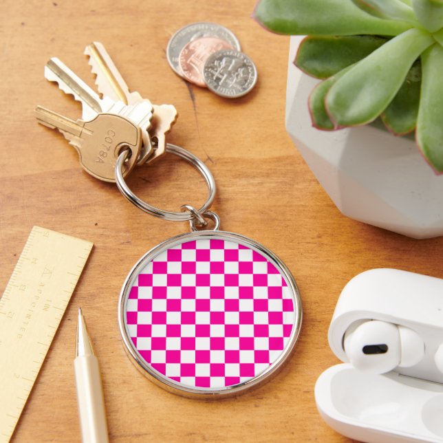 Chaveiro Cor-de-rosa e branco-neon verificados (Mesa)