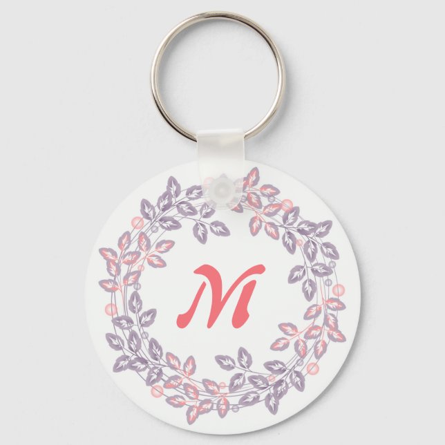 Chaveiro Cor-de-rosa, lilás, coroa botânica, personalizada (Frente)