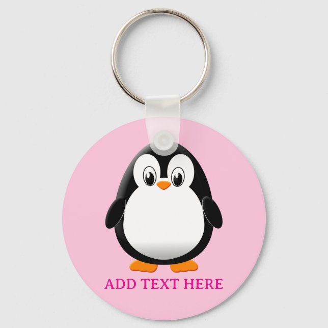 Chaveiro Cor-de-rosa-personalizada do desenho de pinguim-bo (Verso)