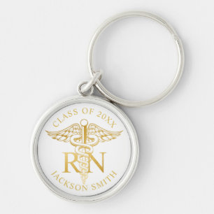 Chaveiro Cor Personalizada da Enfermeira faux gold caduceus