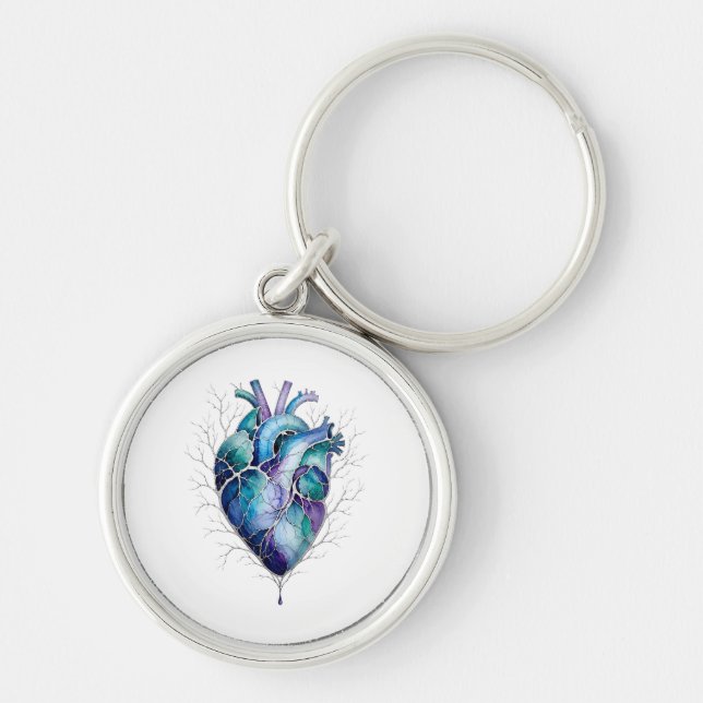 Chaveiro Coração Anatômico Azul e Roxo (Frente)