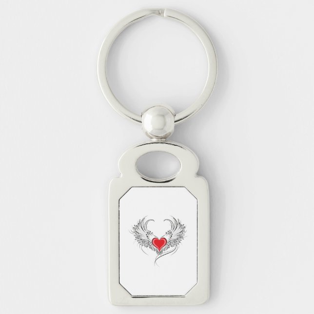 Chaveiro Coração Anjo Vermelho com asas (Frente)