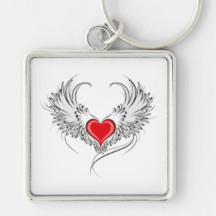 Chaveiro Coração Anjo Vermelho com asas