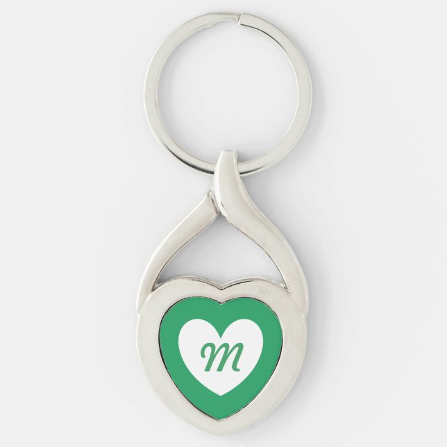 Chaveiro Coração branco Monogram em verde Kelly (Frente)