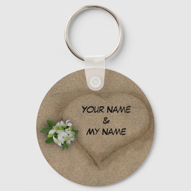 Chaveiro Coração com seus Nomes na Areia (Frente)