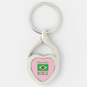 Chaveiro Coração da Bandeira do Brasil Personalizado