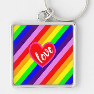 Chaveiro Coração de Amor Arco-íris Clássico Orgulho Listras