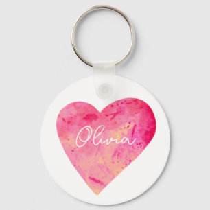 Chaveiro Coração de Aquarela Rosa-Rosa Personalizada