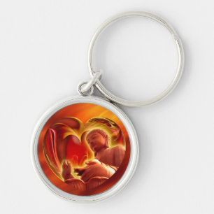 Chaveiro Coração de BUDDHA vermelho fogo