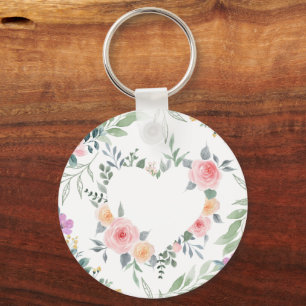 Chaveiro Coração de Flor Rosa
