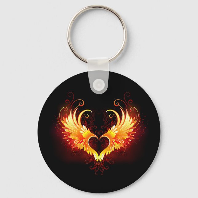 Chaveiro Coração de Fogo de Anjo com Asas (Frente)