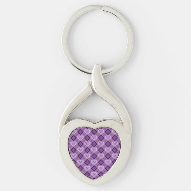 Chaveiro Coração de Lavanda com Diamante Roxo Padrão Argyle (Frente)
