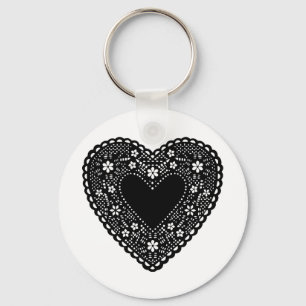 Chaveiro Coração de rendas pretas