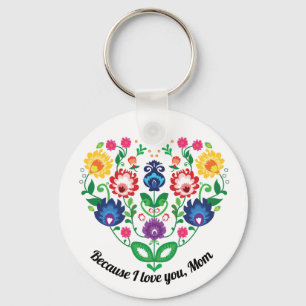 Chaveiro Coração folclórico com texto personalizado, porque