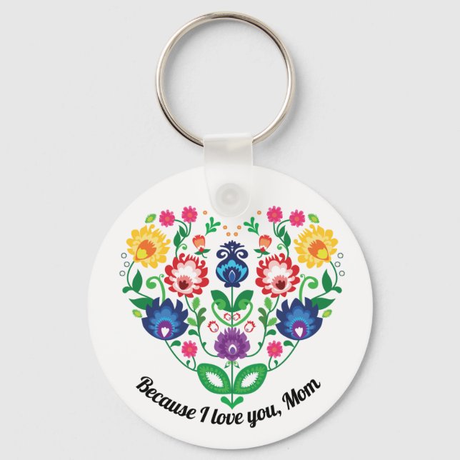 Chaveiro Coração folclórico com texto personalizado, porque (Frente)