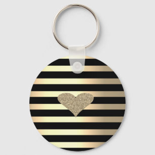 Chaveiro Coração Glitter Dourado Chic Elegante em Listras D