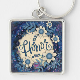 Chaveiro Coração Inspiracional Honesto Floral Bonito Azul