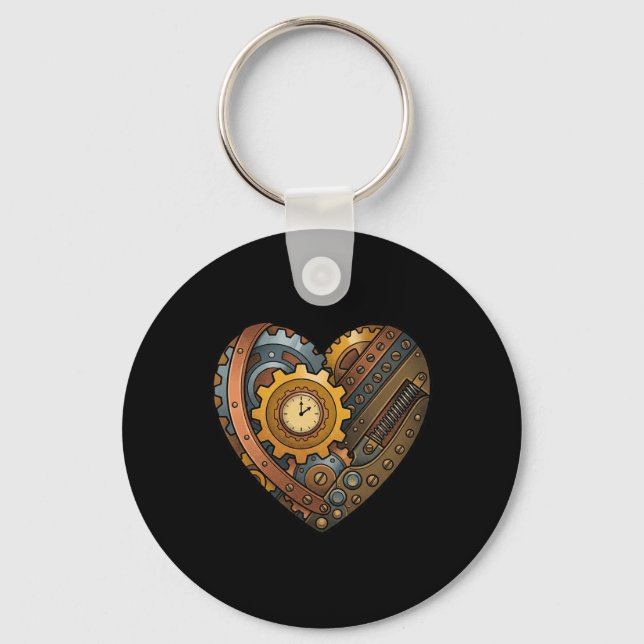 Chaveiro Coração Mecânico Steampunk Com Engrenagens E Motiv (Frente)
