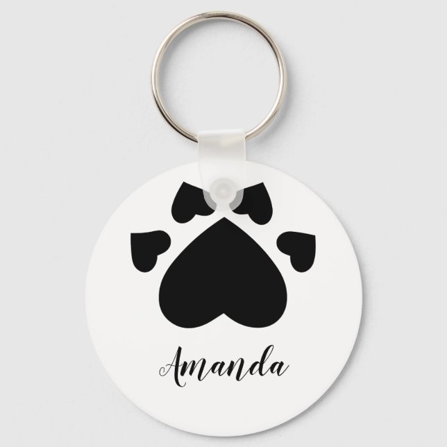 Chaveiro Coração Patas de Cachorrinho Impressão Monogramada (Frente)