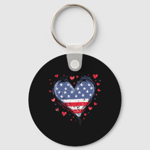 Chaveiro Coração Patriótico Americano Cute Bandeira EUA Fem