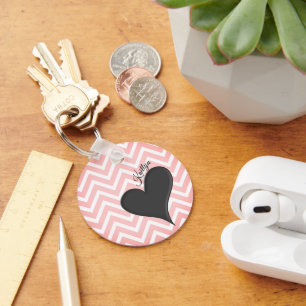 Chaveiro Coração Preto na Faixa de Cevons Rosa com Nome