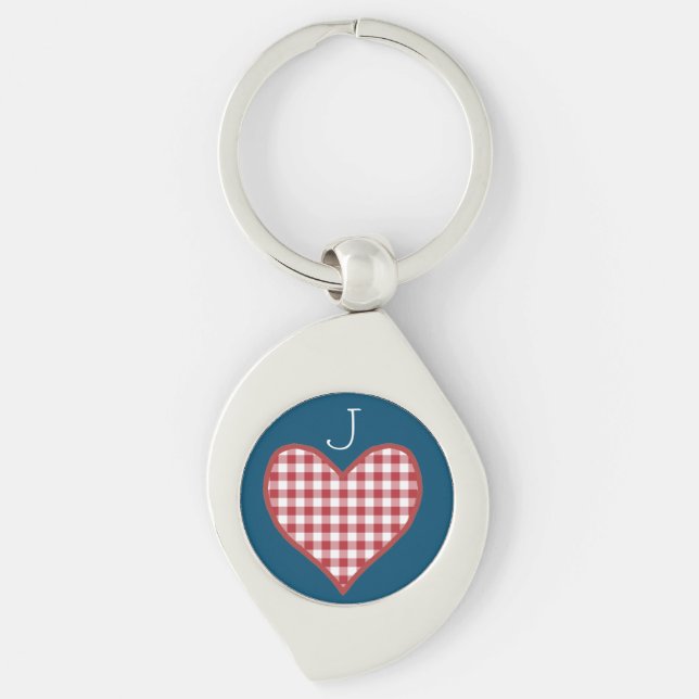 Chaveiro Coração Romântico de Gingham para Personalizar (Frente)