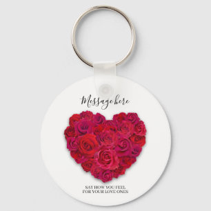 Chaveiro Coração Romântico de Rosa Vermelha Floral com Text