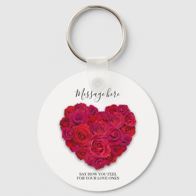 Chaveiro Coração Romântico de Rosa Vermelha Floral com Text (Frente)
