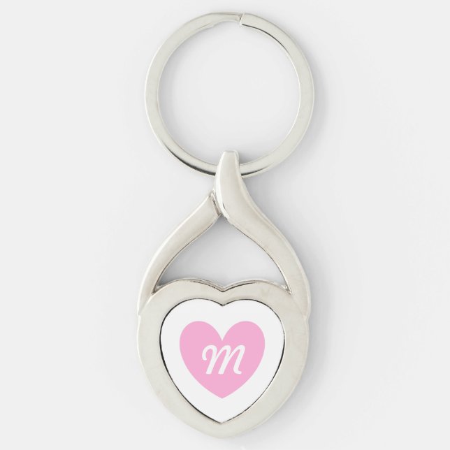 Chaveiro Coração rosa de algodão doce Monogram em branco (Frente)