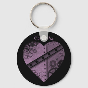 Chaveiro Coração roxo bonito do steampunk com seu nome