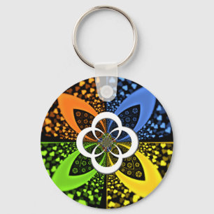 Chaveiro Corações amarelo azul iridescentes