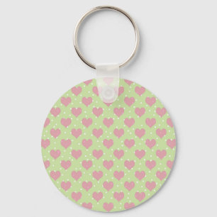 Chaveiro Corações cor-de-rosa e bolinhas brancas