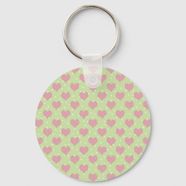 Chaveiro Corações cor-de-rosa e bolinhas brancas (Frente)