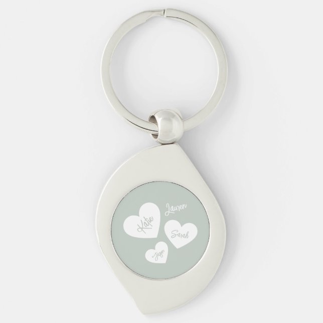 Chaveiro Corações da Mãe Personalizada Azul Verde Suave (Frente)