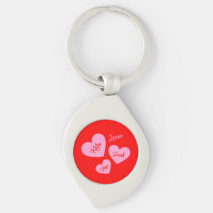Chaveiro Corações da Mãe Personalizada Vermelho e Rosa