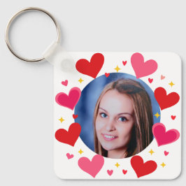 Chaveiro Corações de Amor Rosa Vermelho Foto Personalizada 