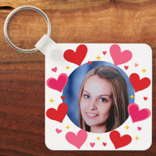 Chaveiro Corações de Amor Rosa Vermelho Foto Personalizada