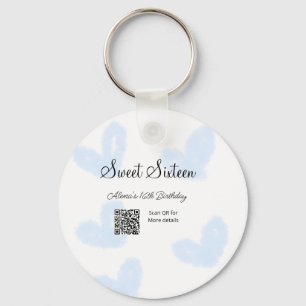 Chaveiro Corações de aquarela azul QR Doce dezesseis anos