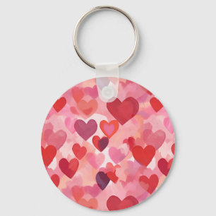 Chaveiro Corações de Aquarela Rosa e Vermelho Coquette Româ