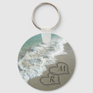 Chaveiro Corações personalizados da areia do monograma no