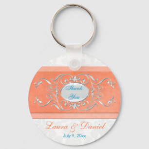 Chaveiro Coral, Aqua, e favor cinzento do casamento tema