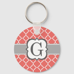 Chaveiro Coral Branco Monograma - Letra G Quatrefoil