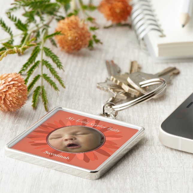 Chaveiro Coral Gerber Daisy Baby Photo Key Chain (Lateral)