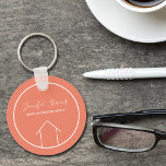 Chaveiro Coral Real Estate Company Personalized Realtor<br><div class="desc">This chic coral realtor keychain is custom made with your realty company name under the the agent name in chic typography. This minimalist real estate company key chain feature a simple line drawing of a house. Contemporary gift for an agent working to help you buy a home.</div>