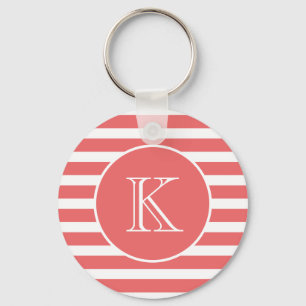 Chaveiro Coral, Rosa e White Stripes com Monograma