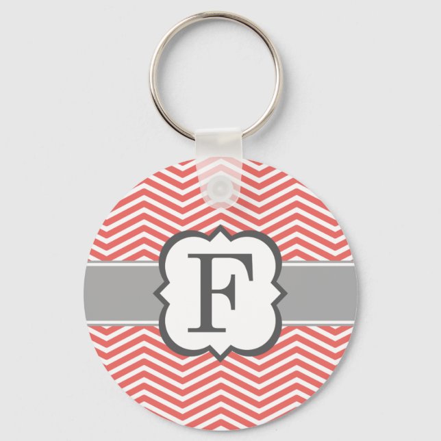 Chaveiro Coral White Monograma - Letra F Chevron (Frente)