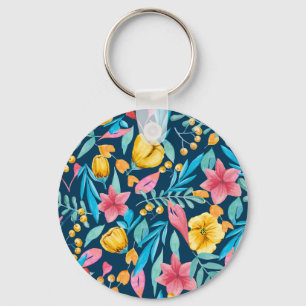 Chaveiro Cores de água botânica: flores, folhas, ornamento.