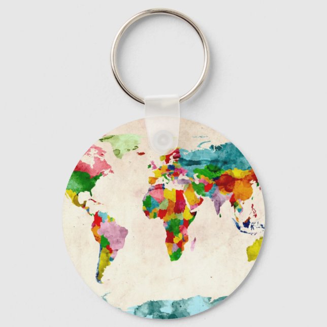 Chaveiro Cores de Água do Mapa Mundial (Frente)