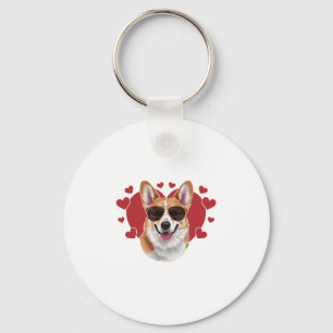 Chaveiro Corgi ama óculos de sol Legal cercados por coraçõe