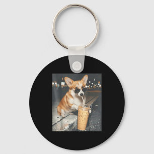Chaveiro Corgi bebendo café gelado meme engraçado de animal